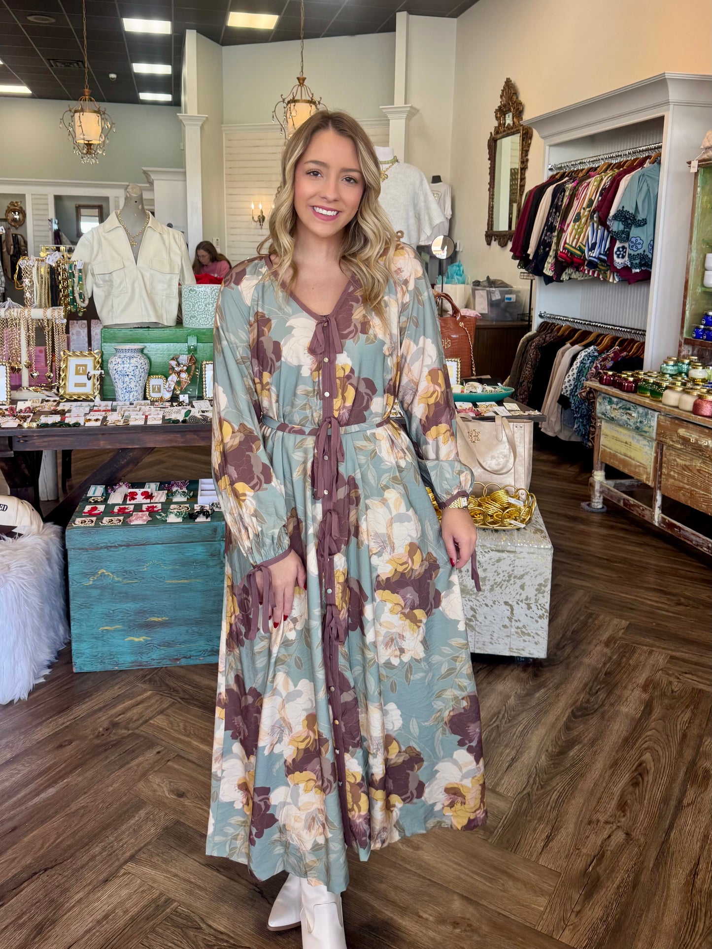 Dreamy Brown Floral Midi Dress