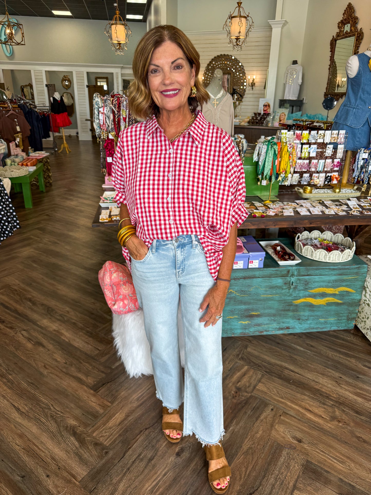 Oversized Red Plaid Top