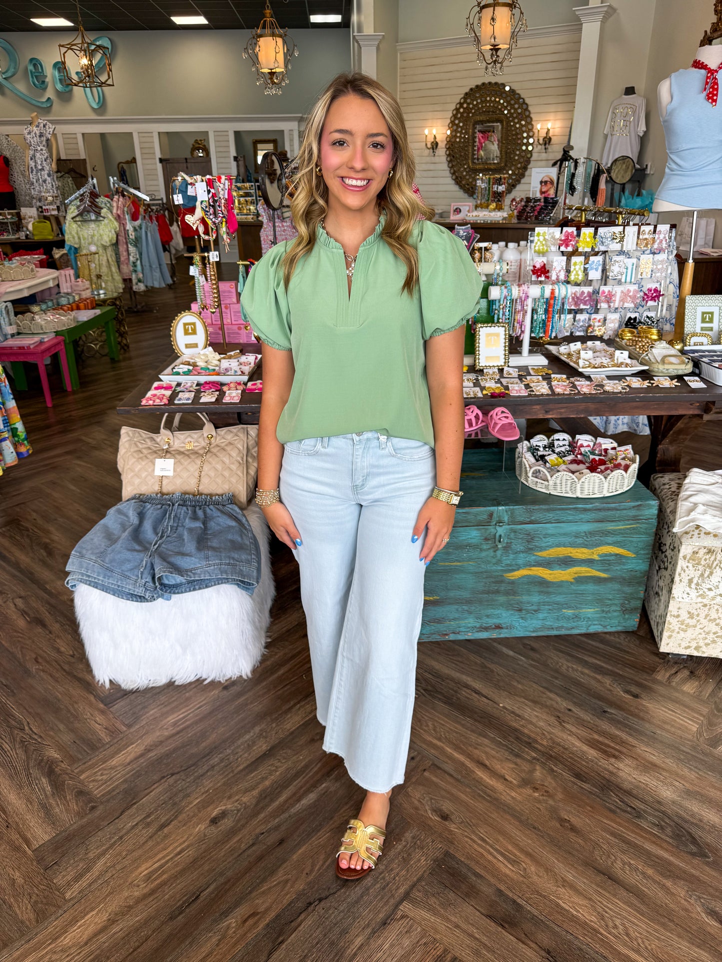 Mary Square Lainey Top: Basil