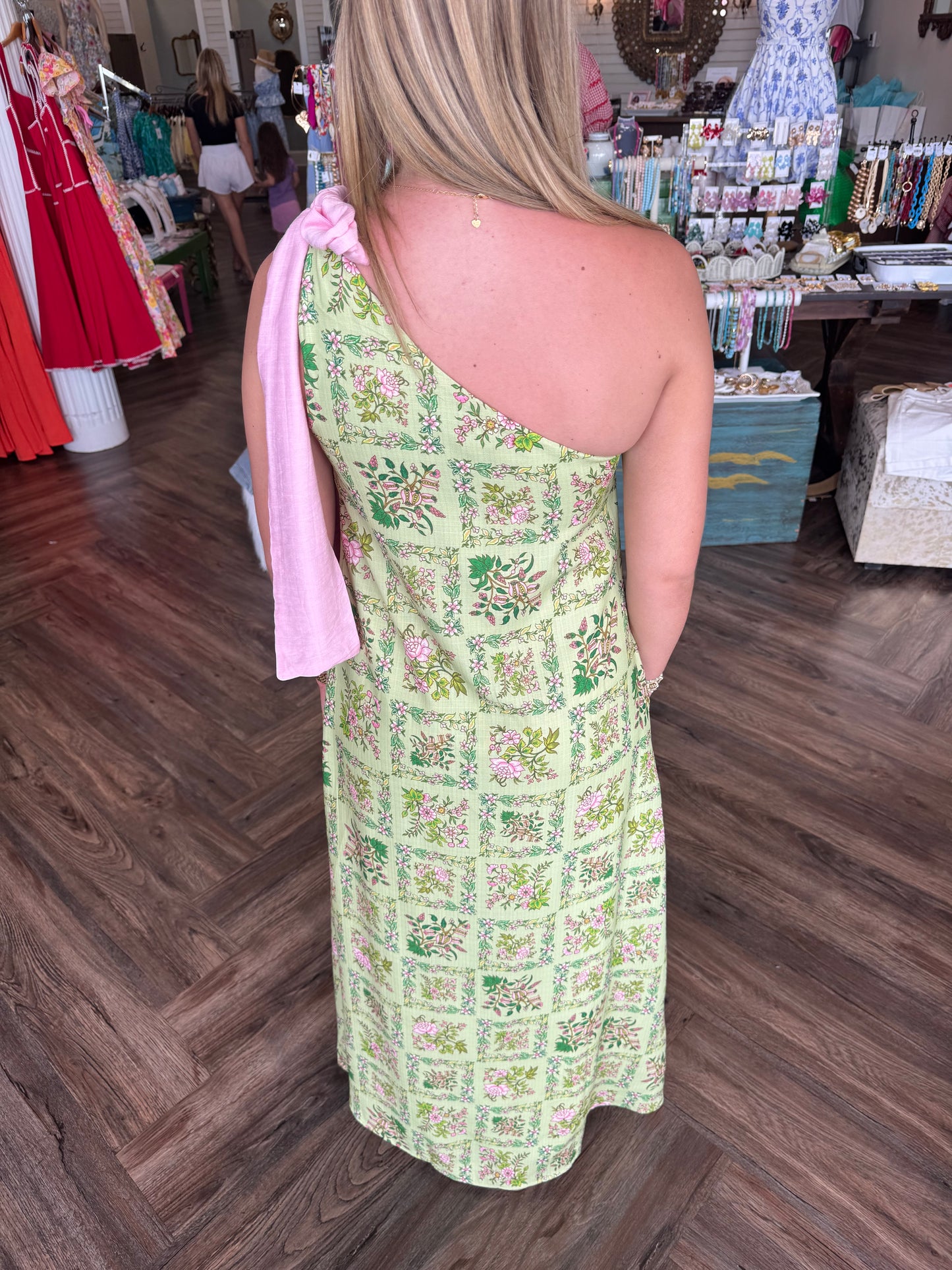 One Shoulder Garden Midi Dress