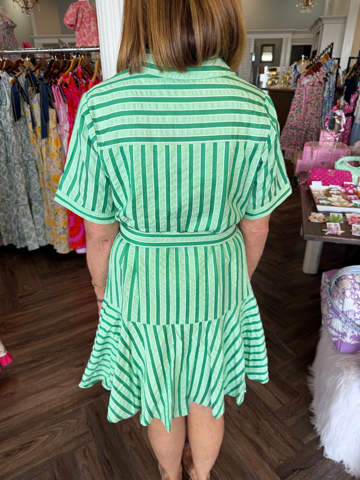Striped Green Button Dress