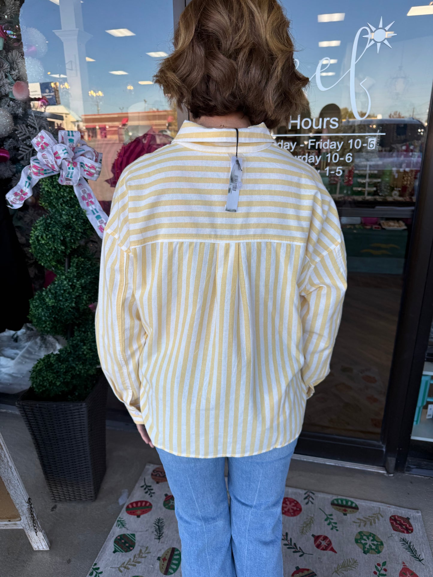 Button Down Dressy Shirt: Lemon/White