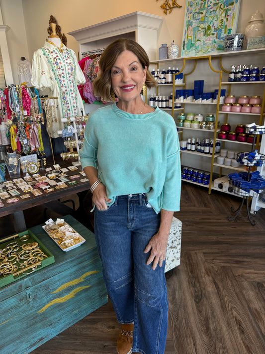 3/4 Sleeve Sweater: Mint