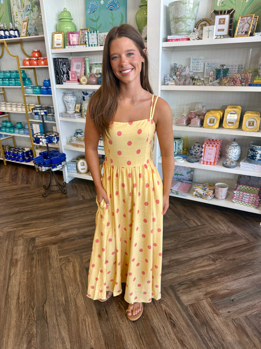 Yellow Dotted Midi Dress
