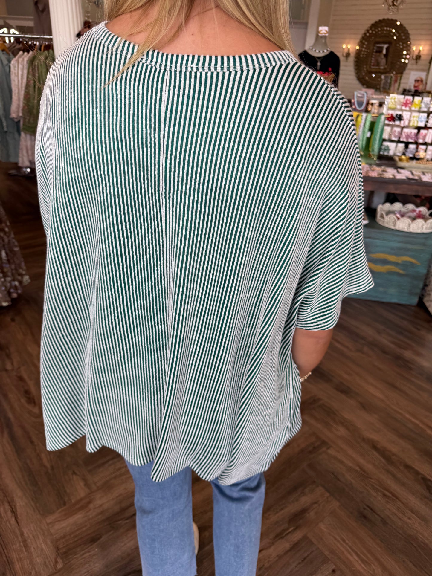 Corded Rib Top- Hunter Green