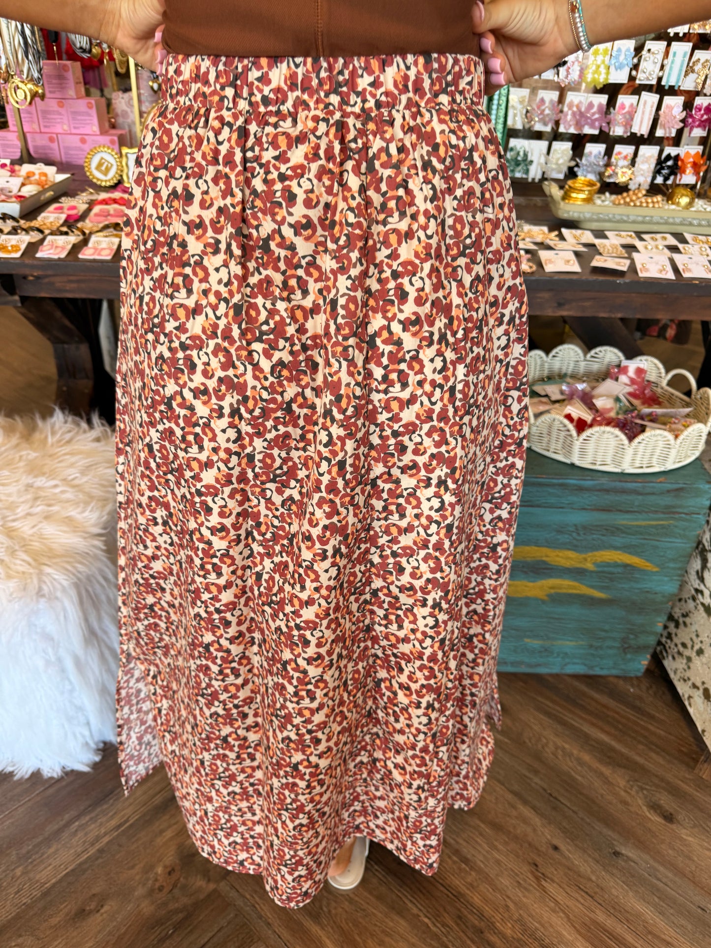 Maroon Cheeta Mix- Skirt