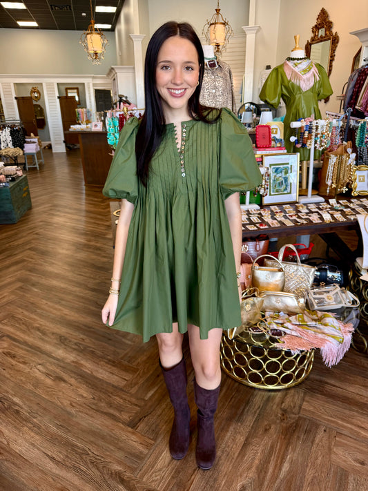 Evergreen Pleated Dress