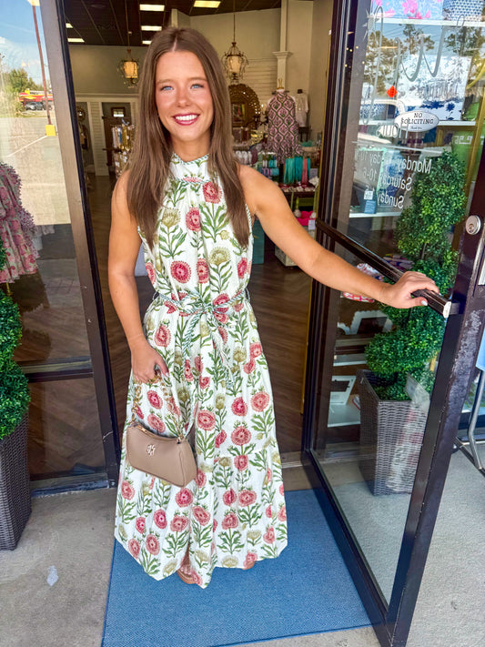 Halter Bloom Tie Midi Dress