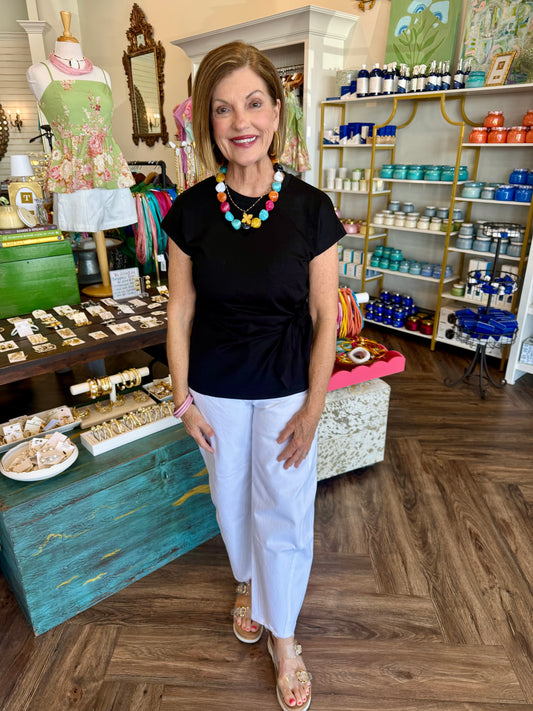 Cotton Side Tie Top: Black