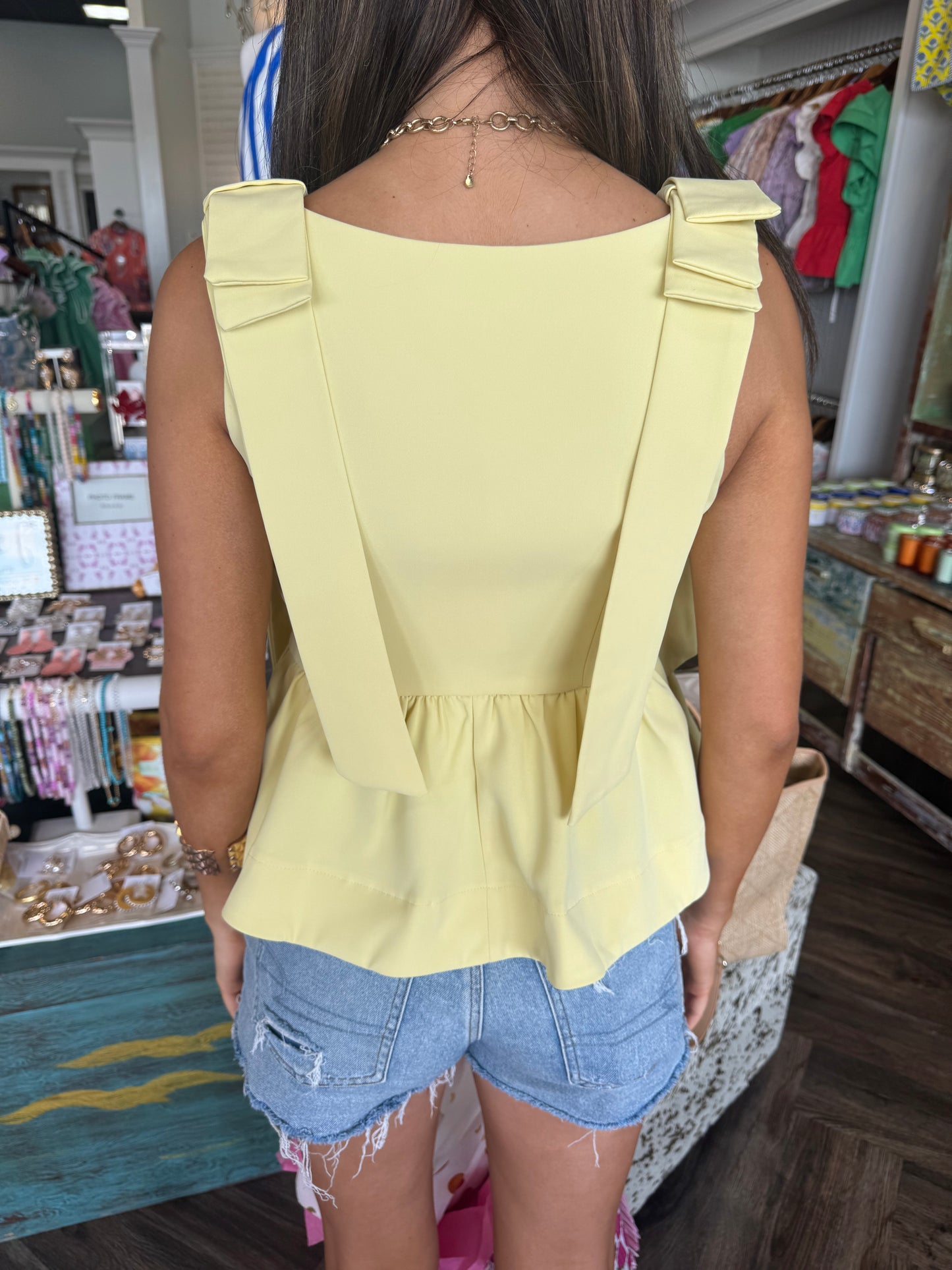 Bow Peplum Tank: Yellow