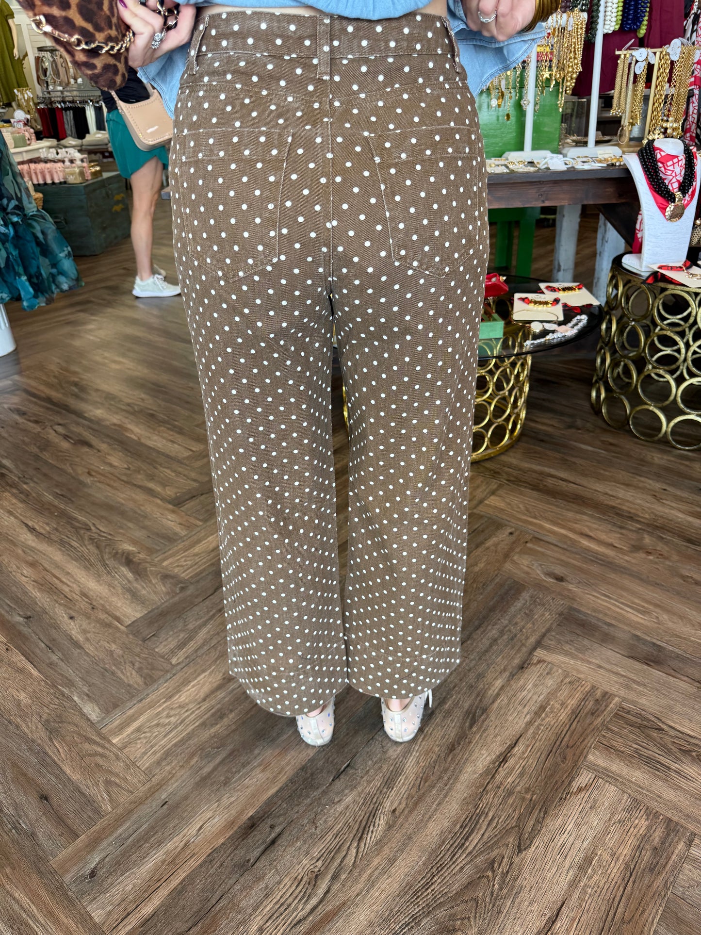 Brown and White Polka Dot Jeans