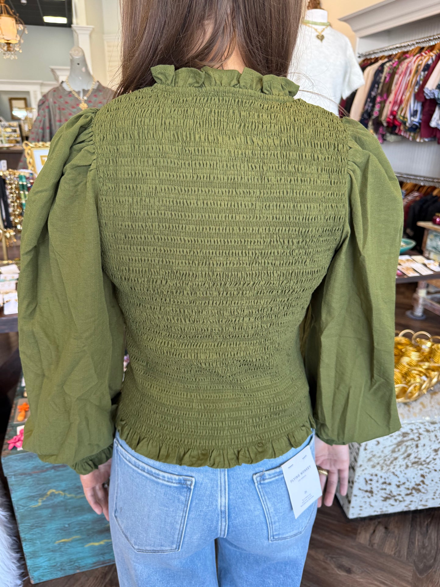 Zipper Smock Top: Olive