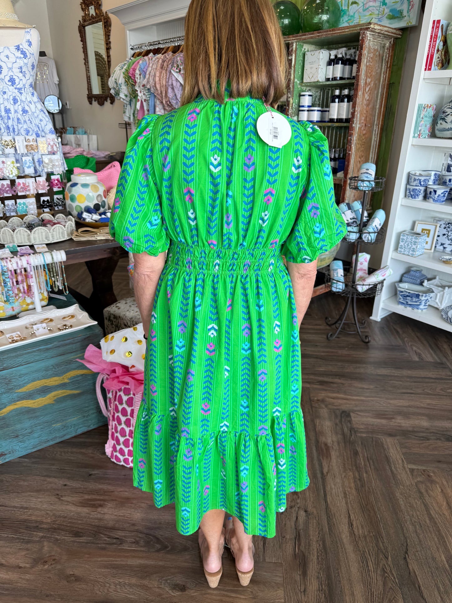 Alden Smocked Waist Midi Dress: Green