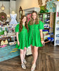 White Trim Dress: Green