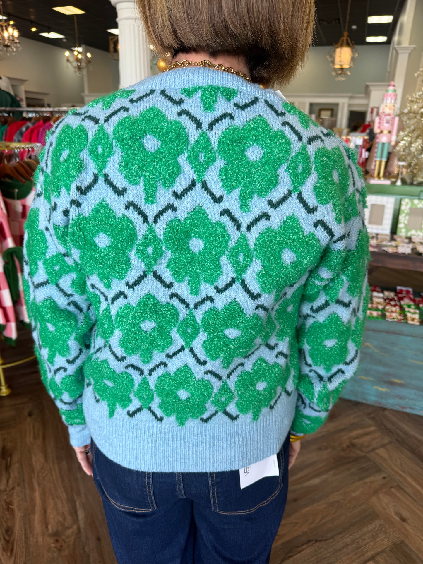Kelly Green Flower Sweater