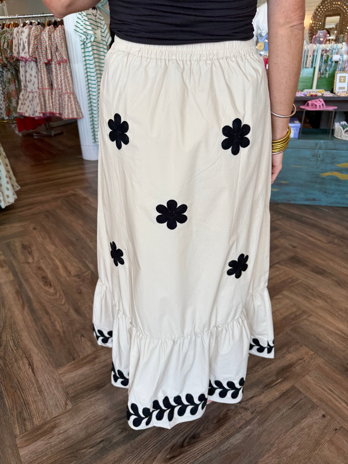 Taupe Flower Detail Maxi Skirt