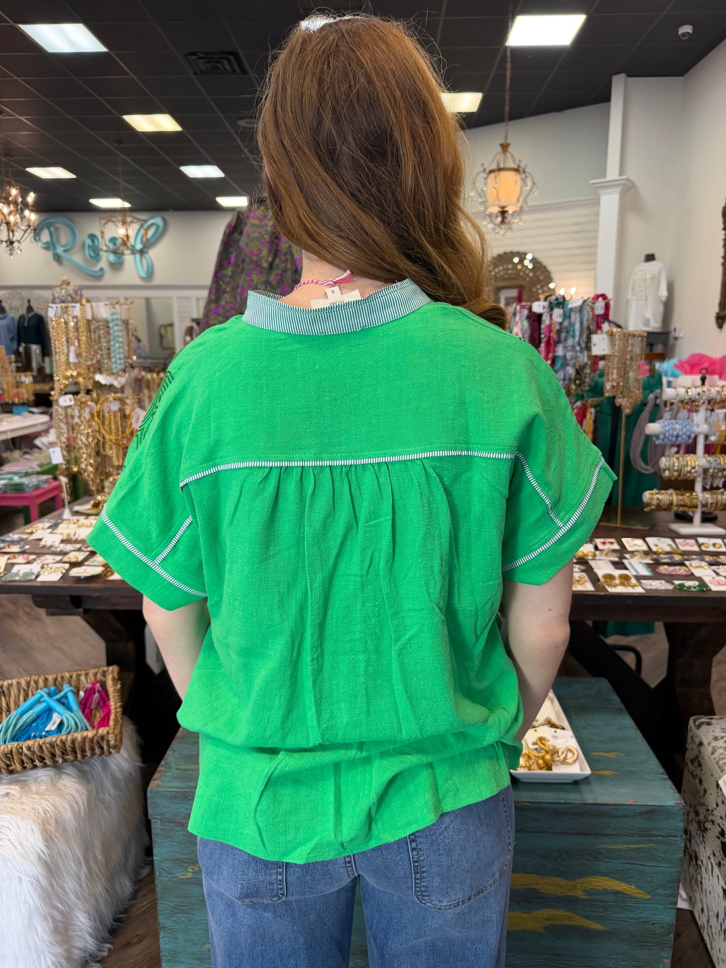 Kelly Green Detailed Blouse