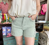 Studded Denim Shorts: Seafoam