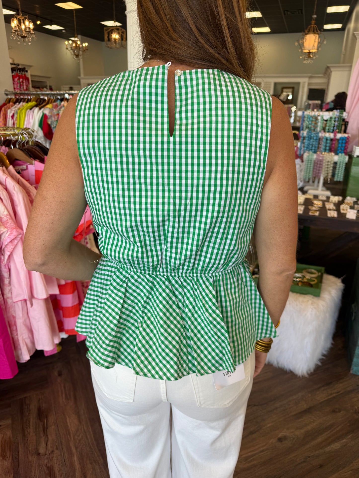 Classy Ruffle Gingham Top: Green