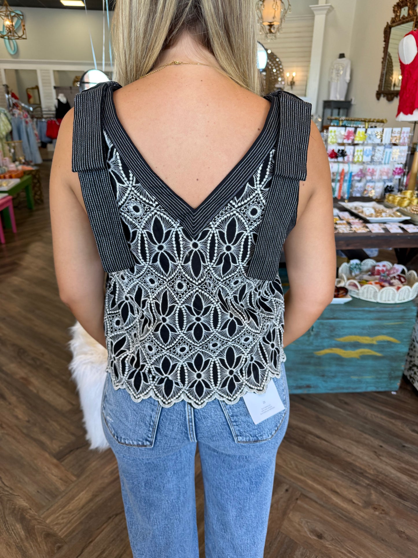 Casie Embroidered Tank: Black