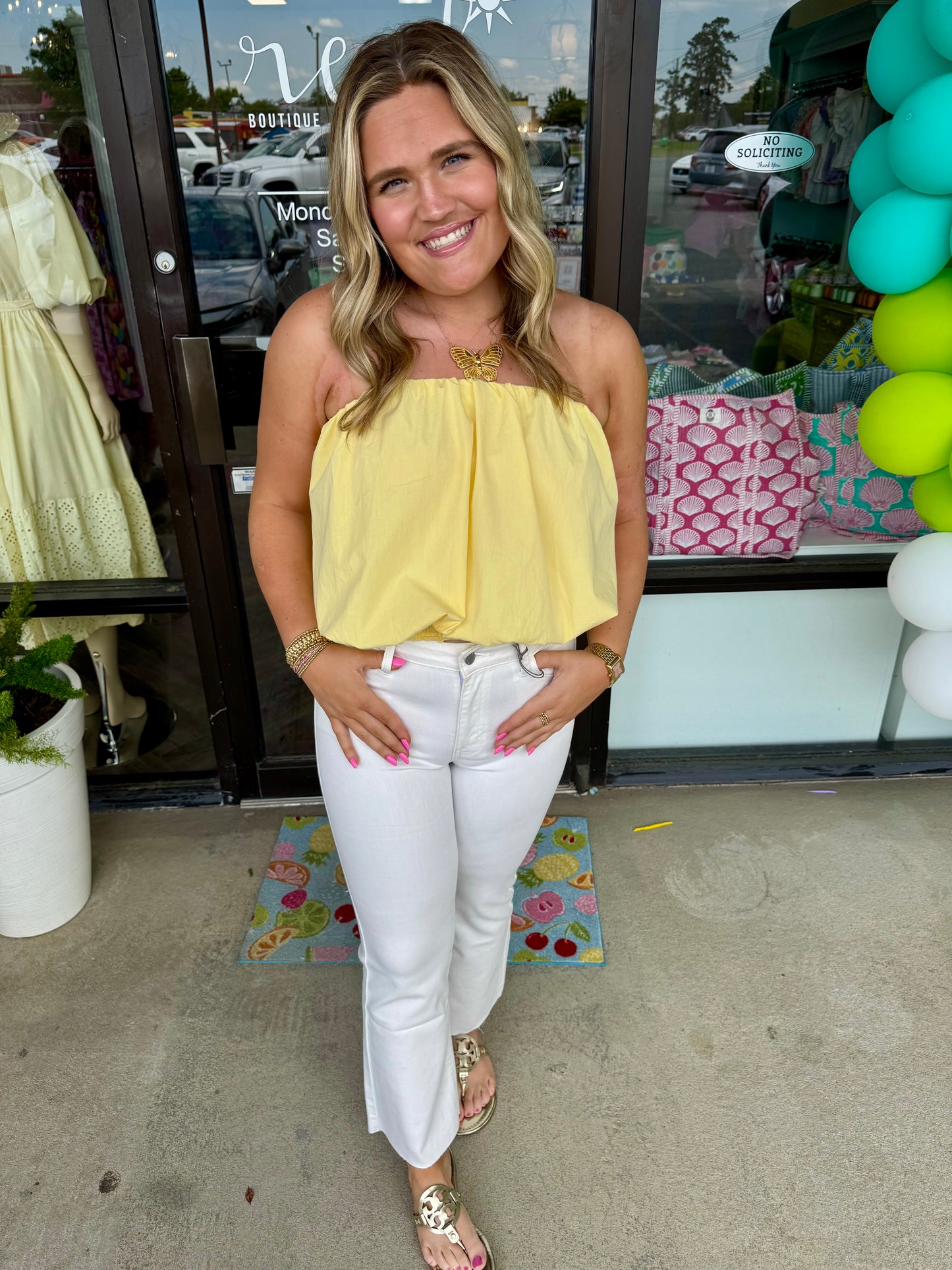 Linen Strapless Bubble Top: Yellow