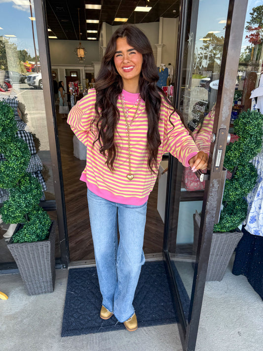 Striped Comfy Crew Pink Top