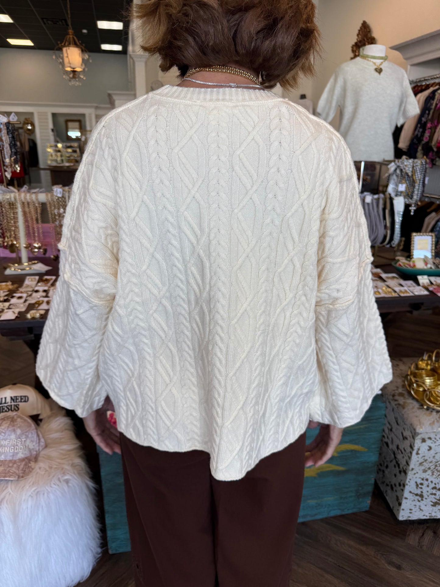 Cable Knit Sweater: Ivory