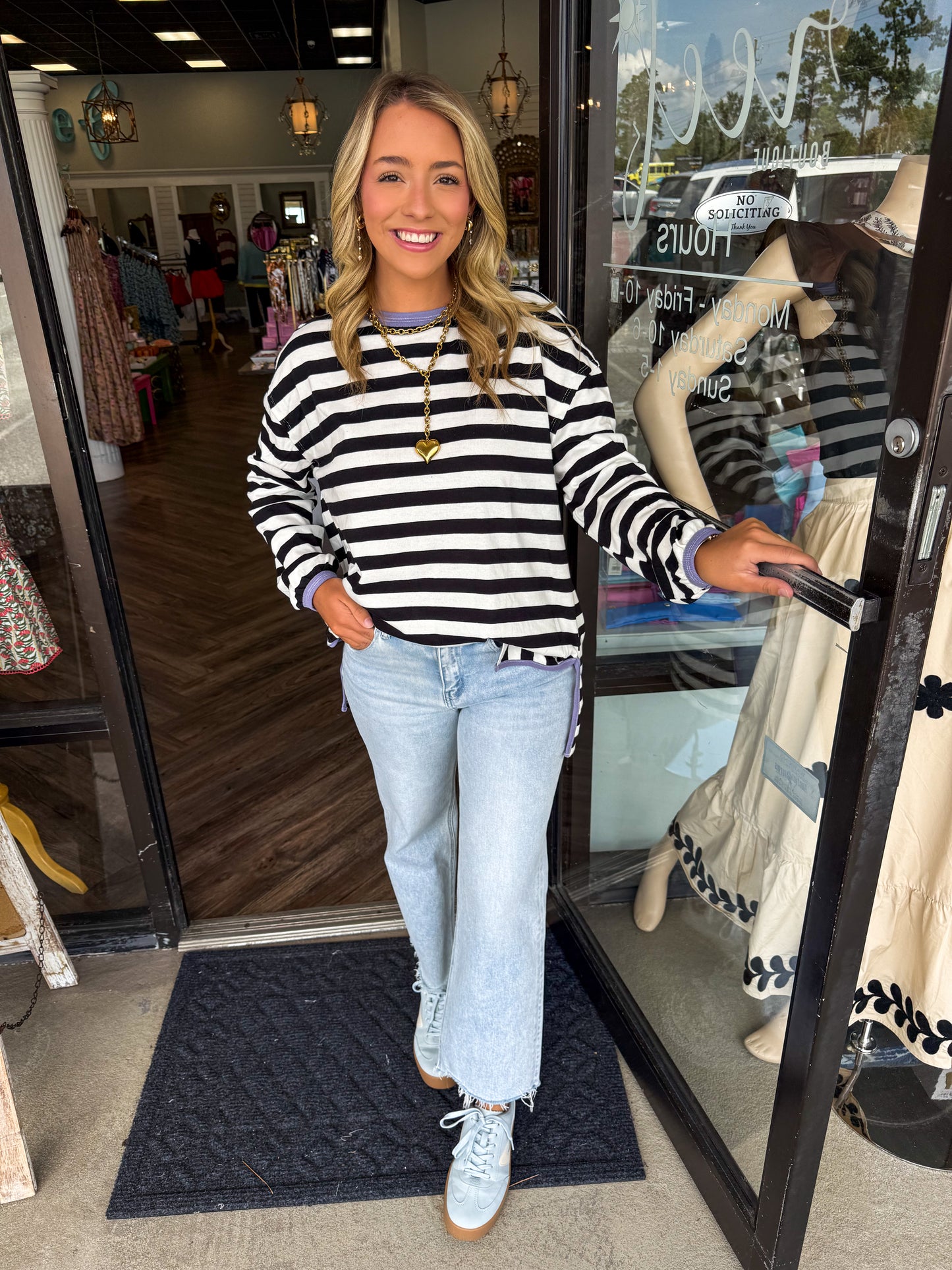 Onida Striped Long Sleeve Top: Black