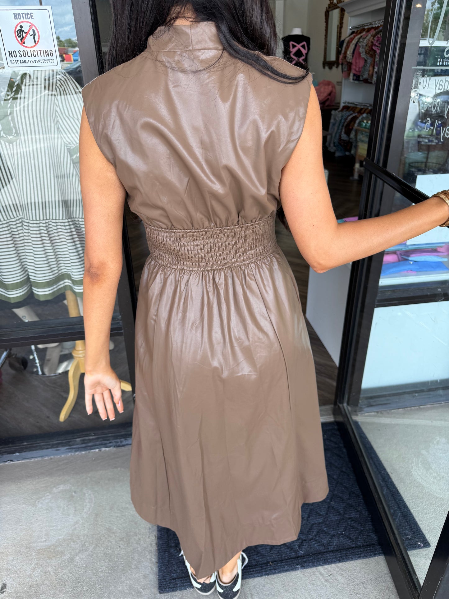 Lindy Leather Dress: Brown
