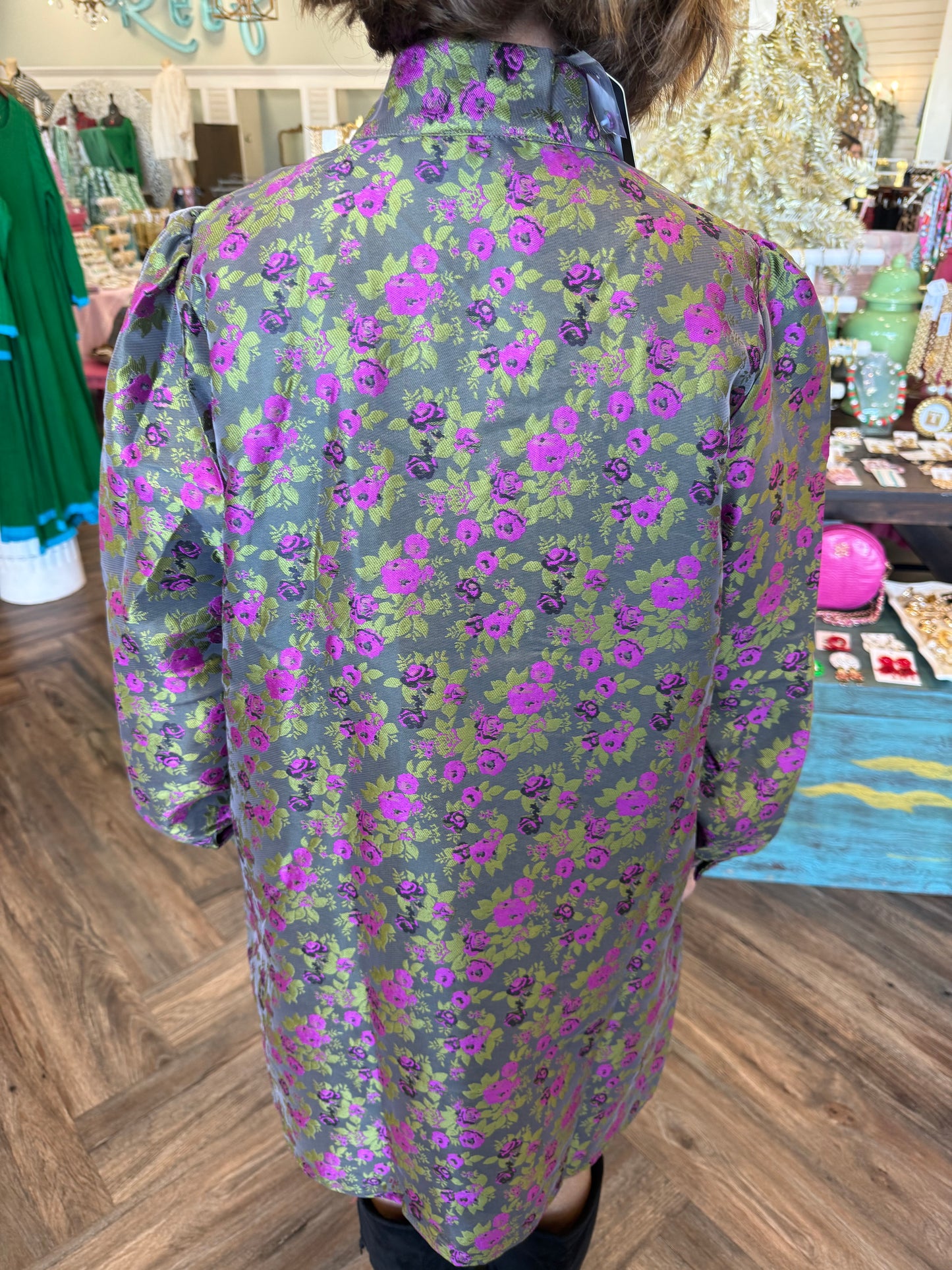 Floral Jacquard Bow Dress