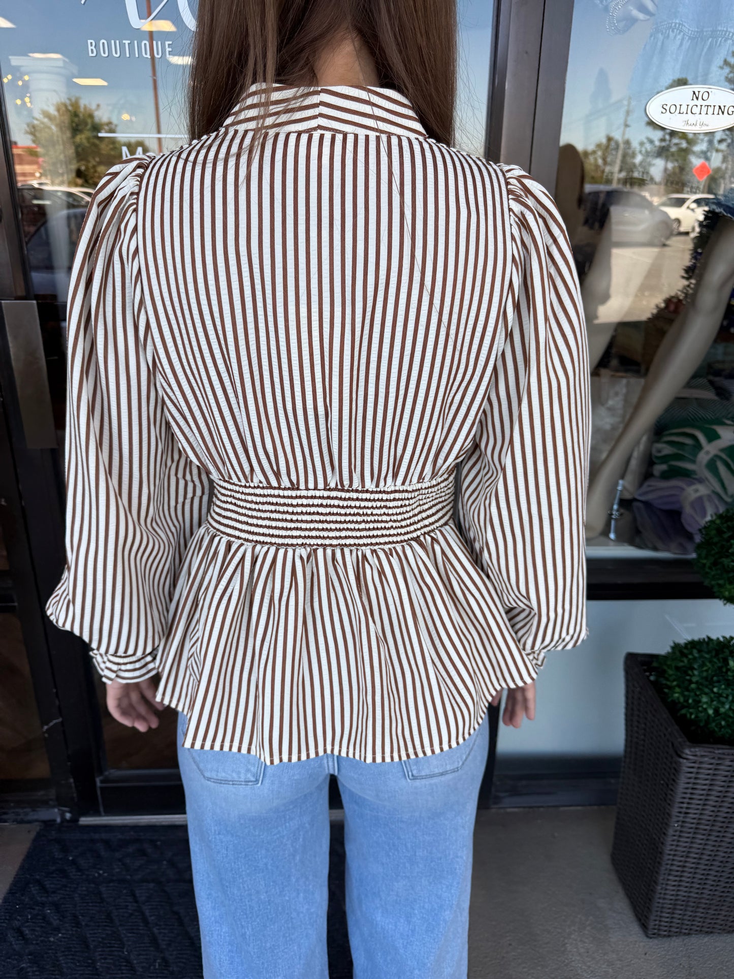 Classic Zip Peplum Top: Caramel