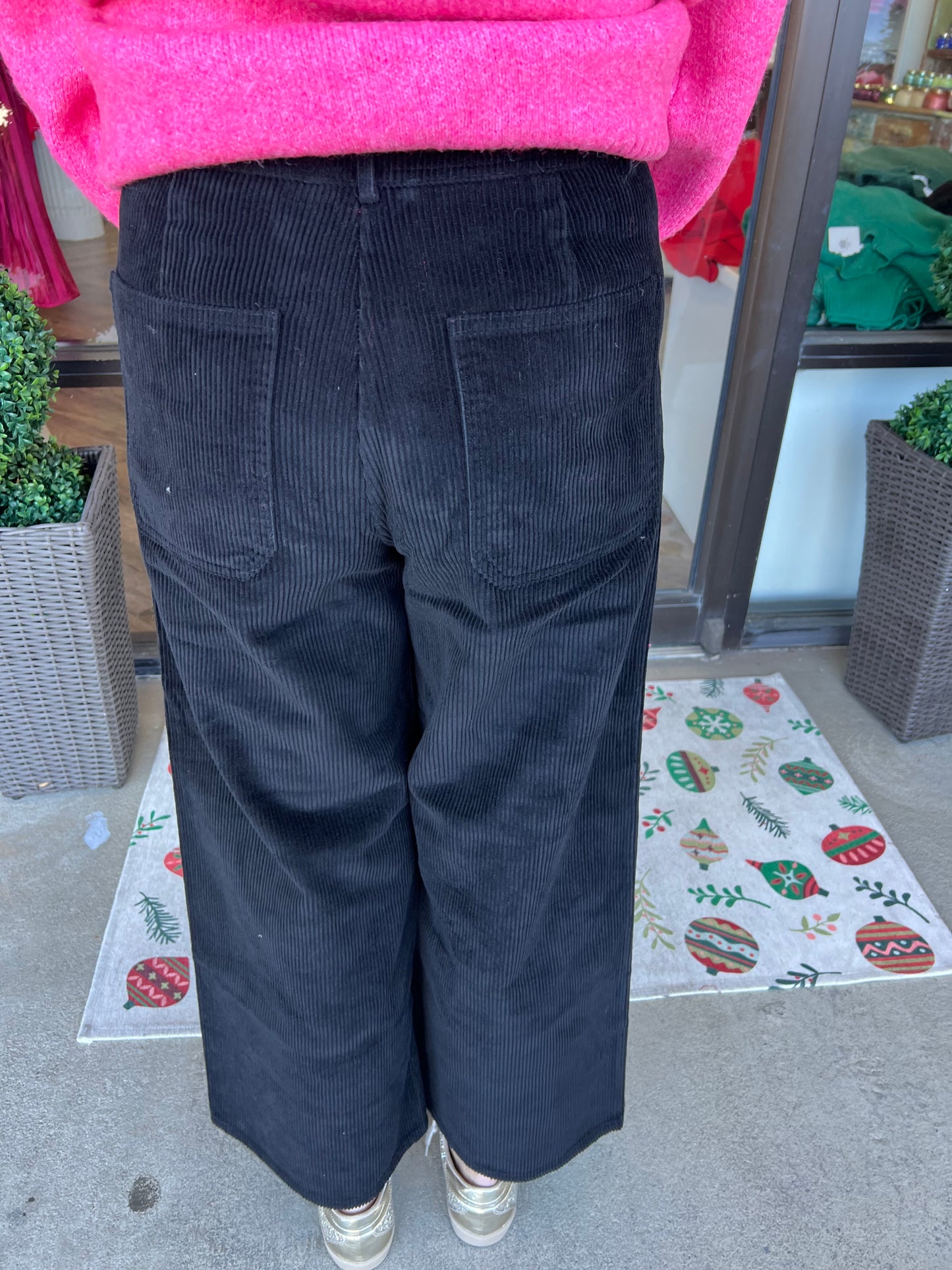 Wide Leg Corduroy Pants: Black