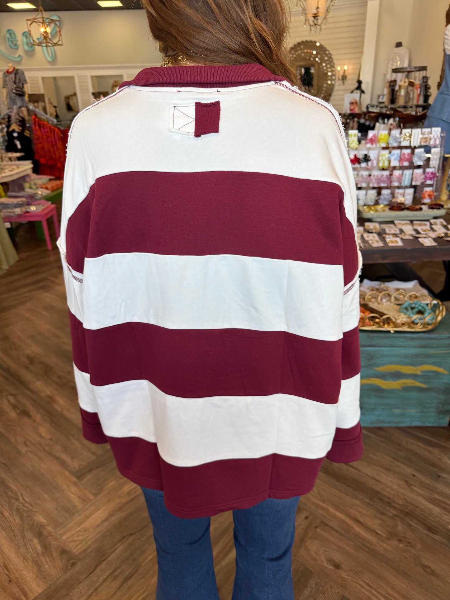 Varsity Quarter Zip: Burgundy/White