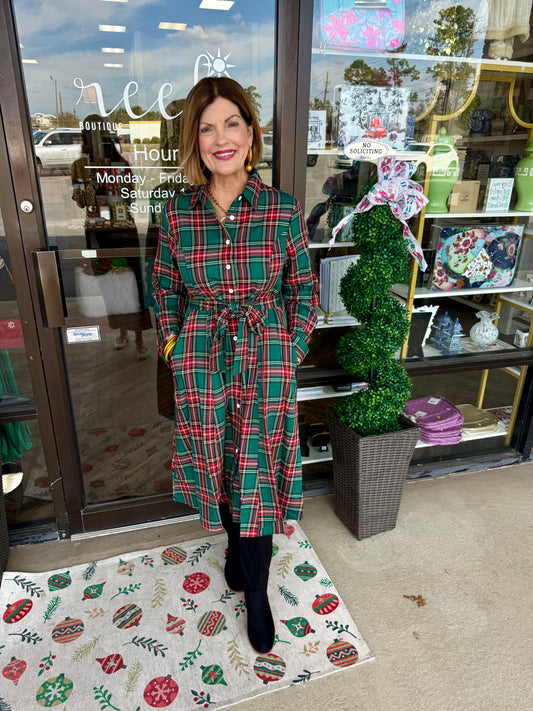 Plaid Hunter Green Midi Dress
