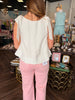 Scoop Neck Bow Shoulder Top: White