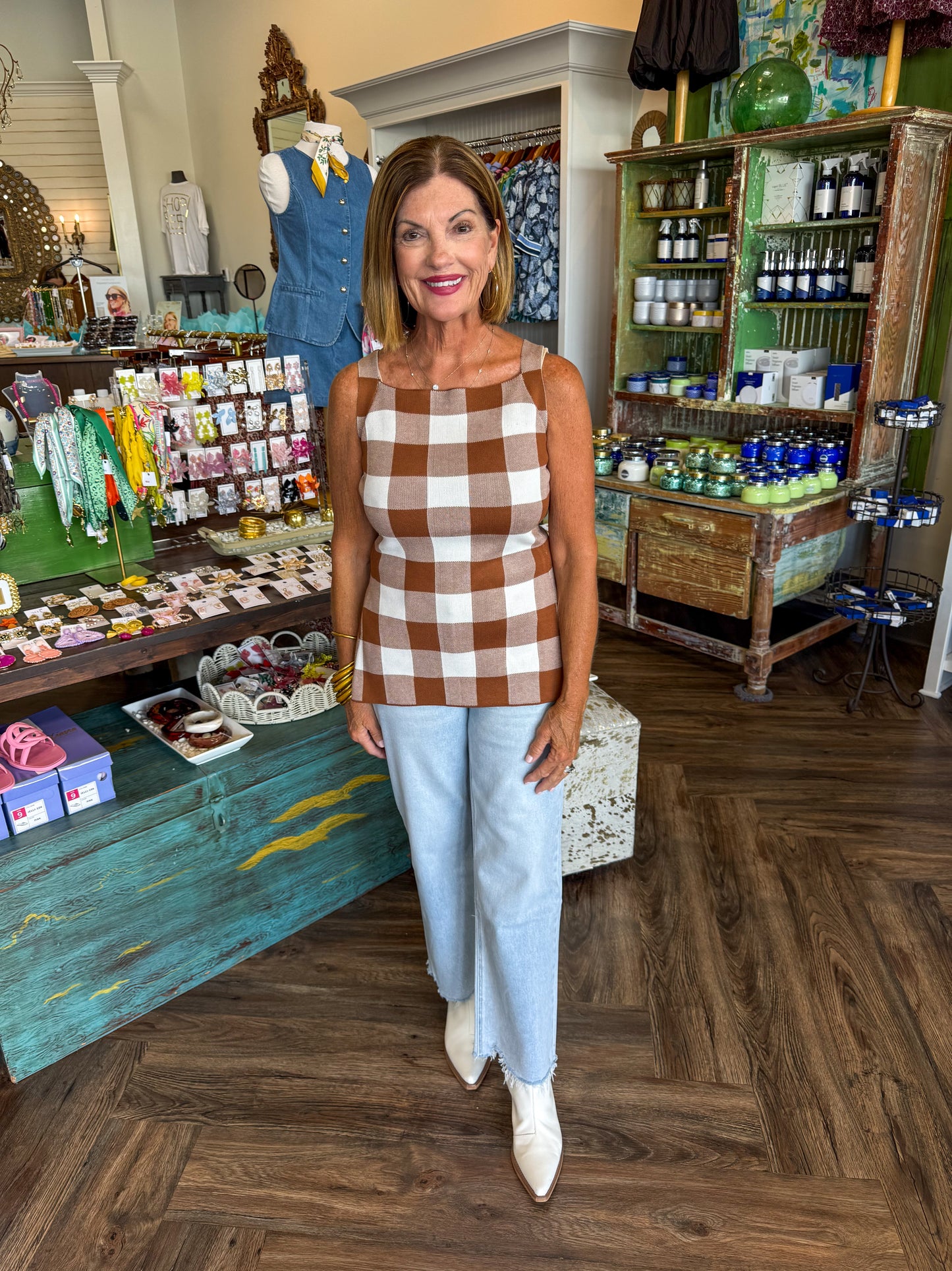 Gingham Lover Top: Brown