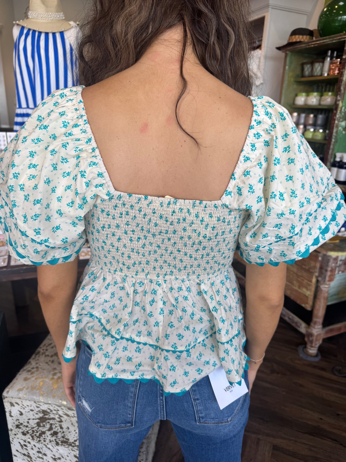 Turquoise Peplum Smock Top