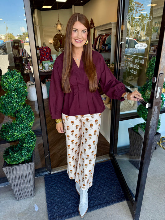 Amber Cinched Blouse: Brown
