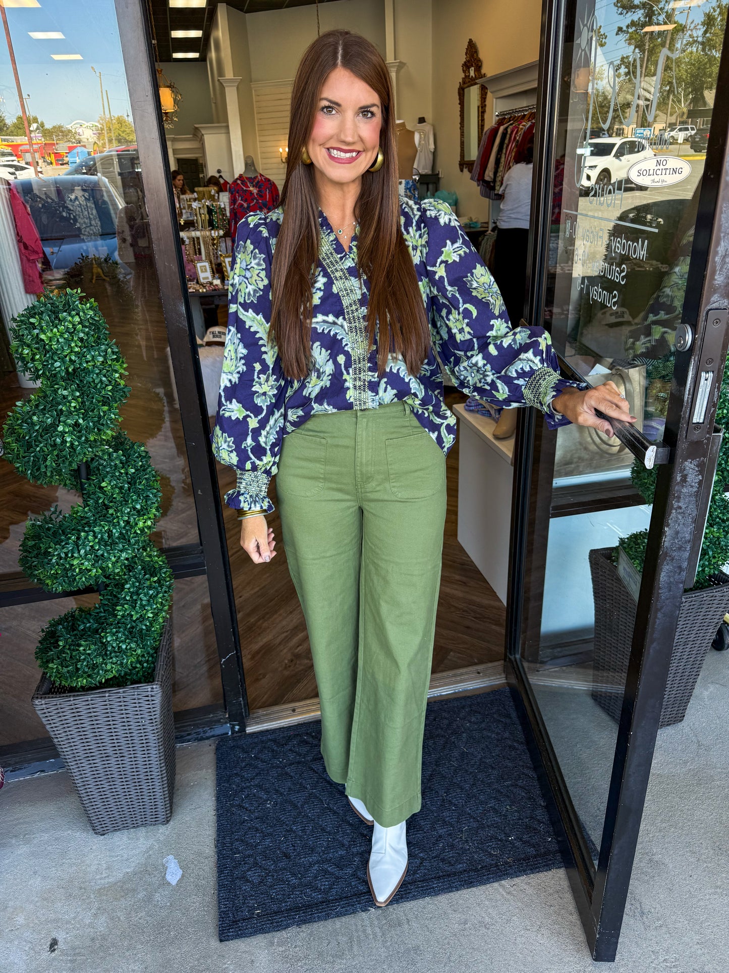 Olive Front Patch Pants