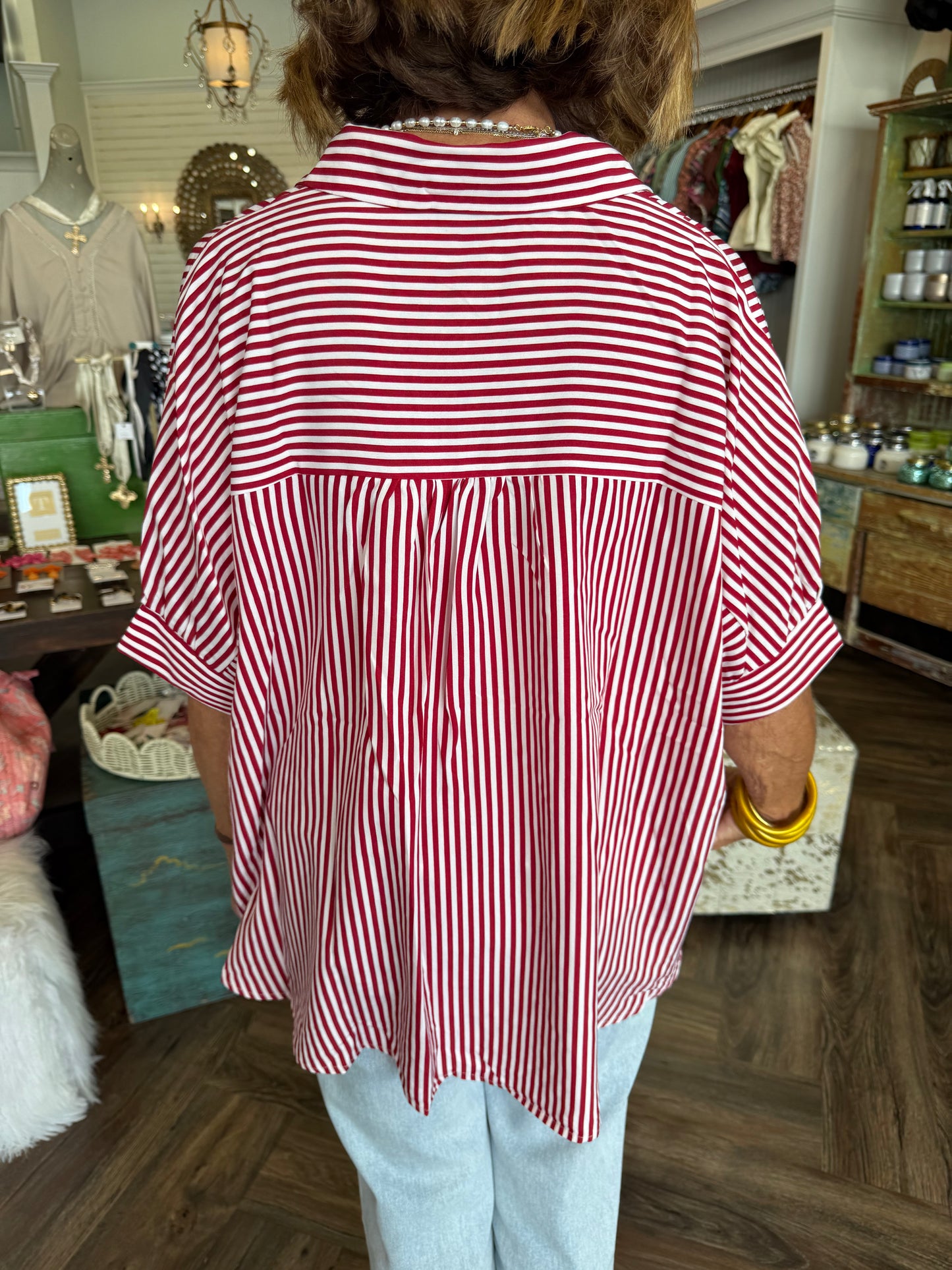 Flowy Striped Button Up: Red