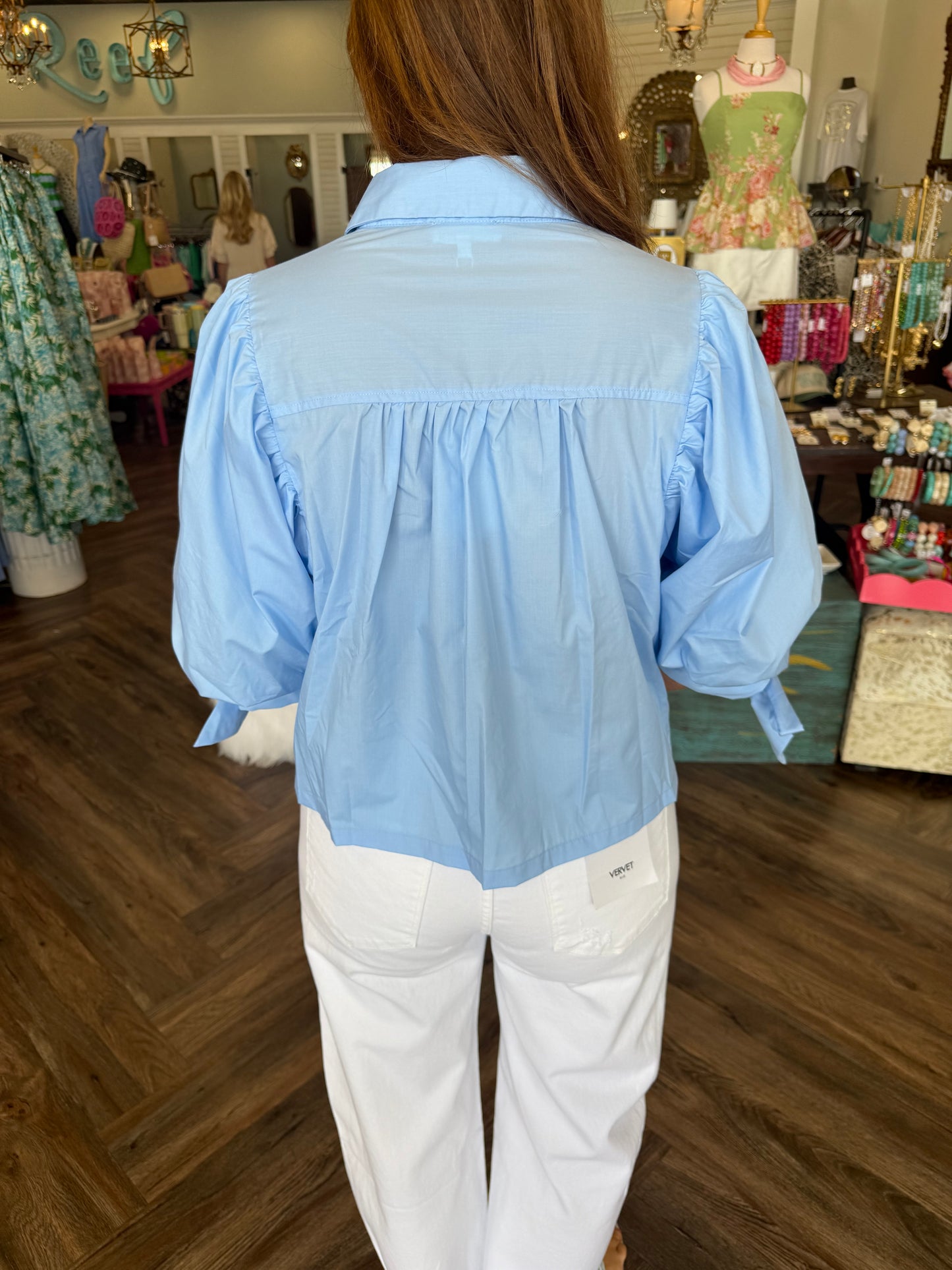 Scalloped Collar Solid Top: Blue