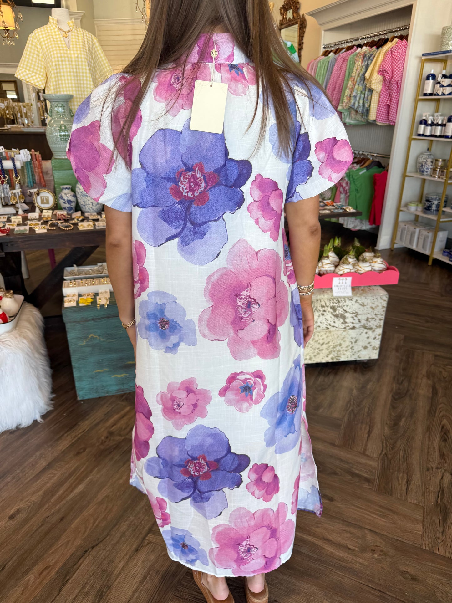 Lavender Pink Rose Midi Dress