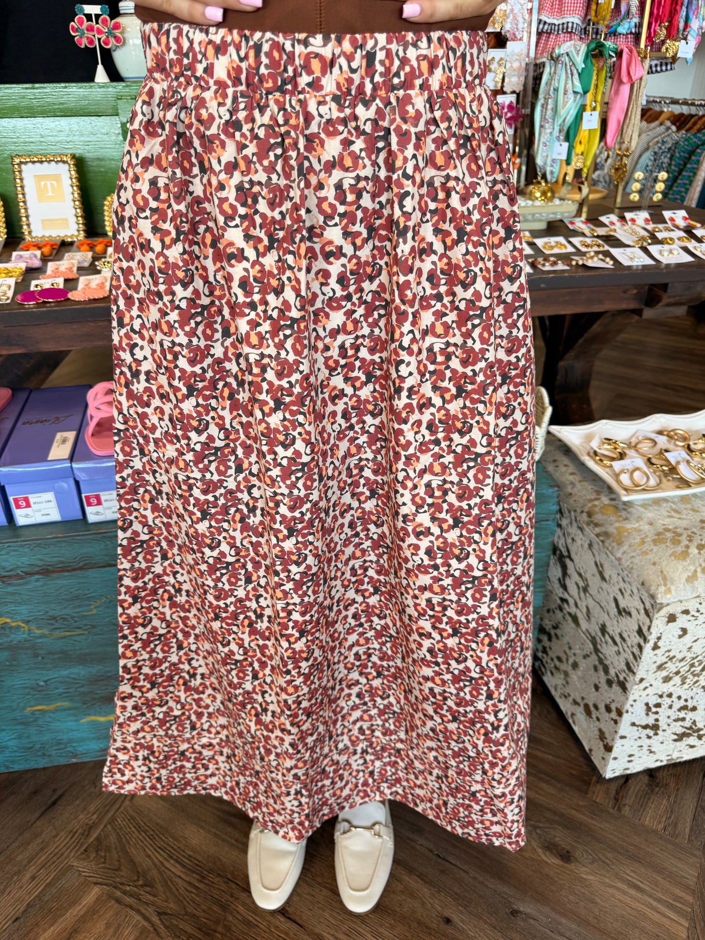 Maroon Cheeta Mix- Skirt