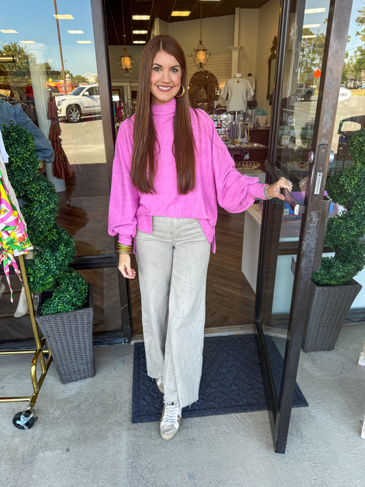 Megan Balloon Sleeve Top: Pink