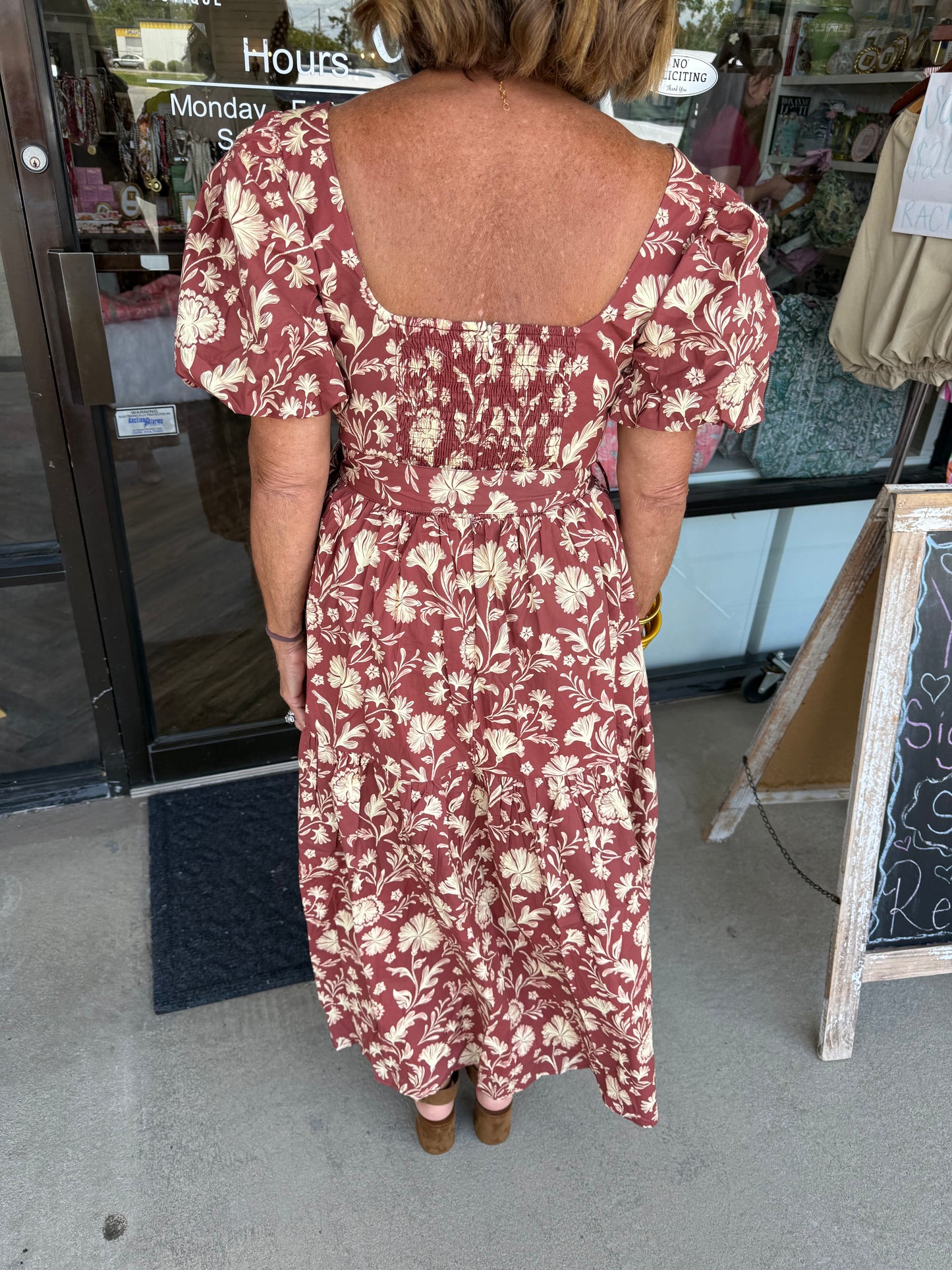 Fall Flowers Belted Midi Dress