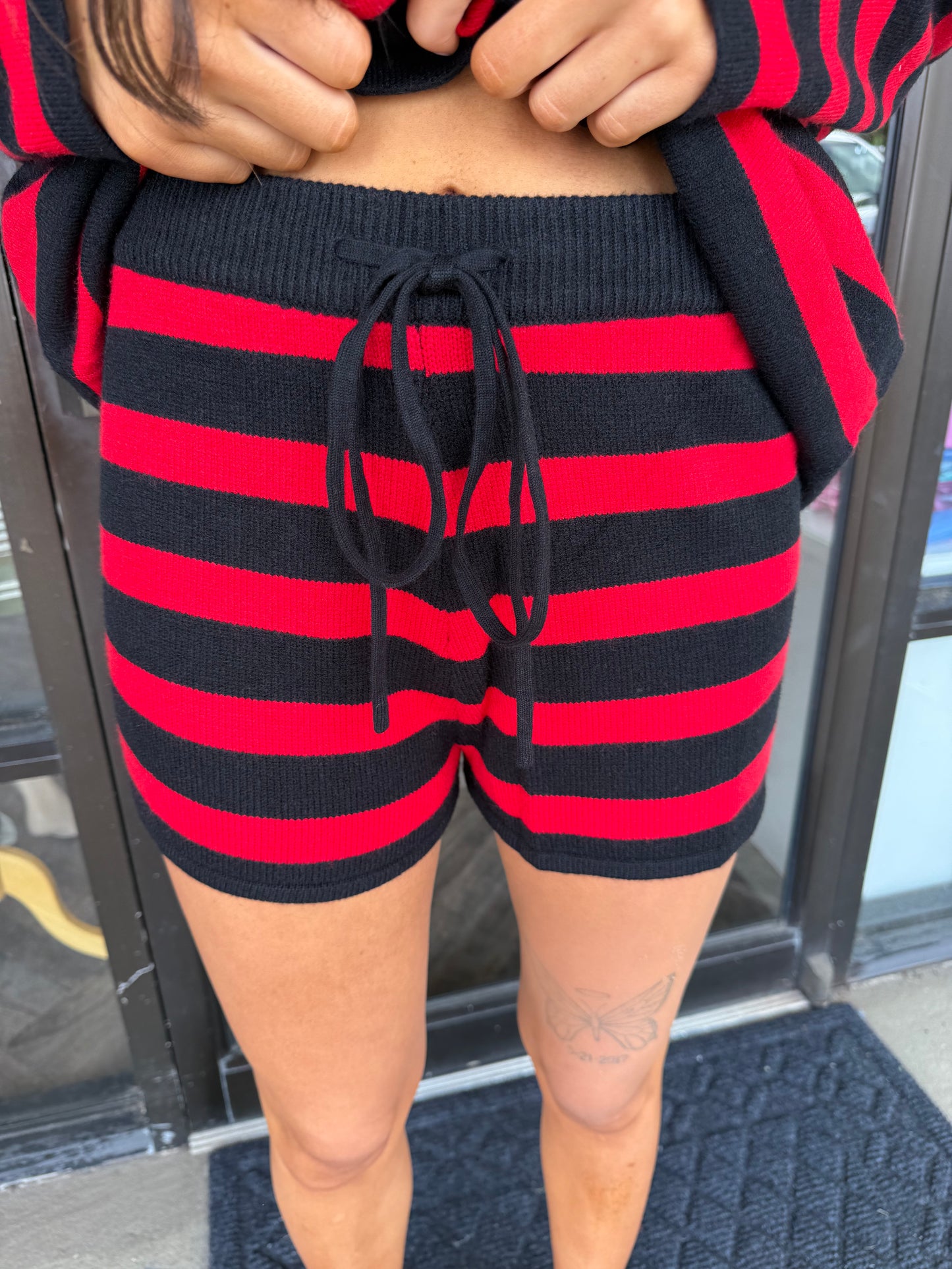 Red and Black Relaxed Sweater Set