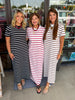 Megan Stripe Midi Dress: Burgundy