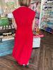 Cotton Synched Midi Dress: Red
