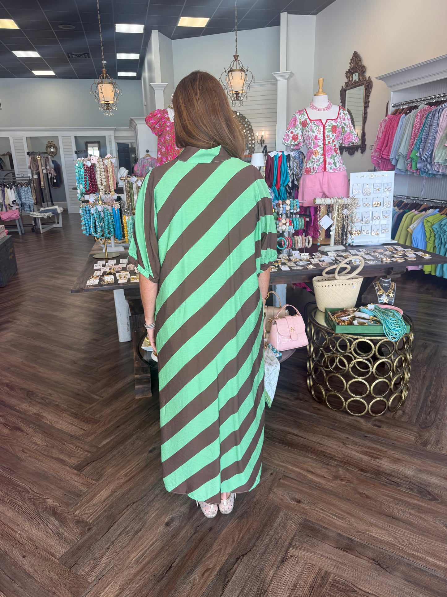 Green Tea Striped Midi Dress