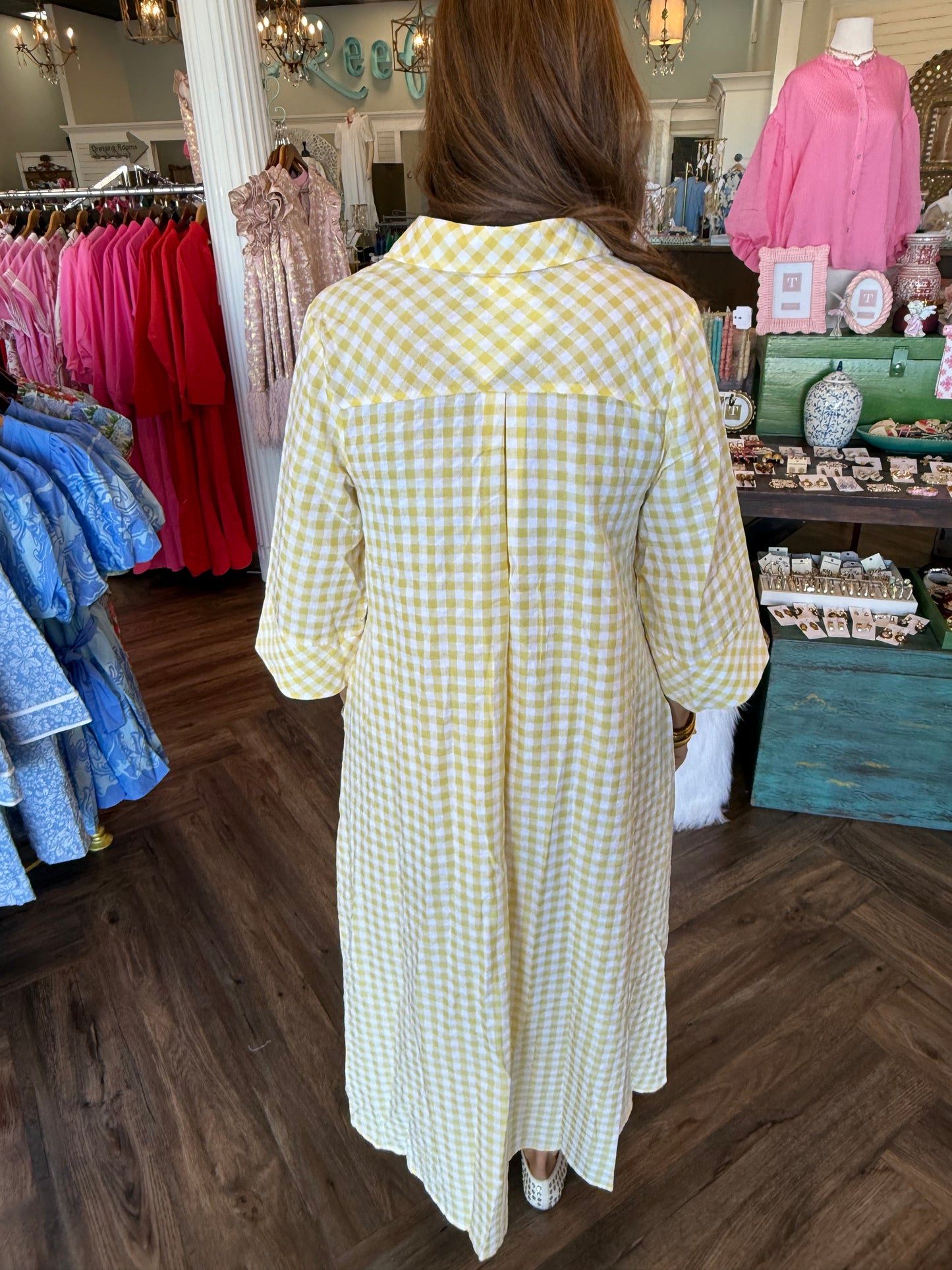 Gingham Midi Dress: Lemon